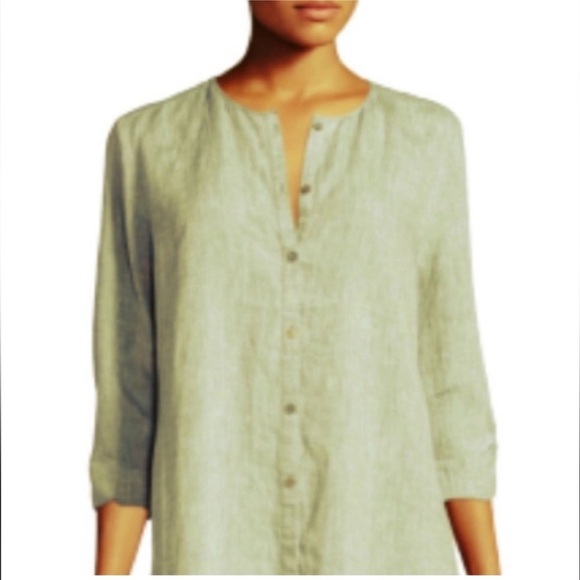 Eileen Fisher% Linen Green Button Front Boxy Tunic Size Large - Picture 1 of 13